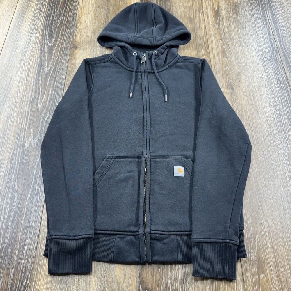 Carhartt Hoodie Womens S 4-6 Black Sweatshirt Workwear Logo Relaxed Fit Zip Up